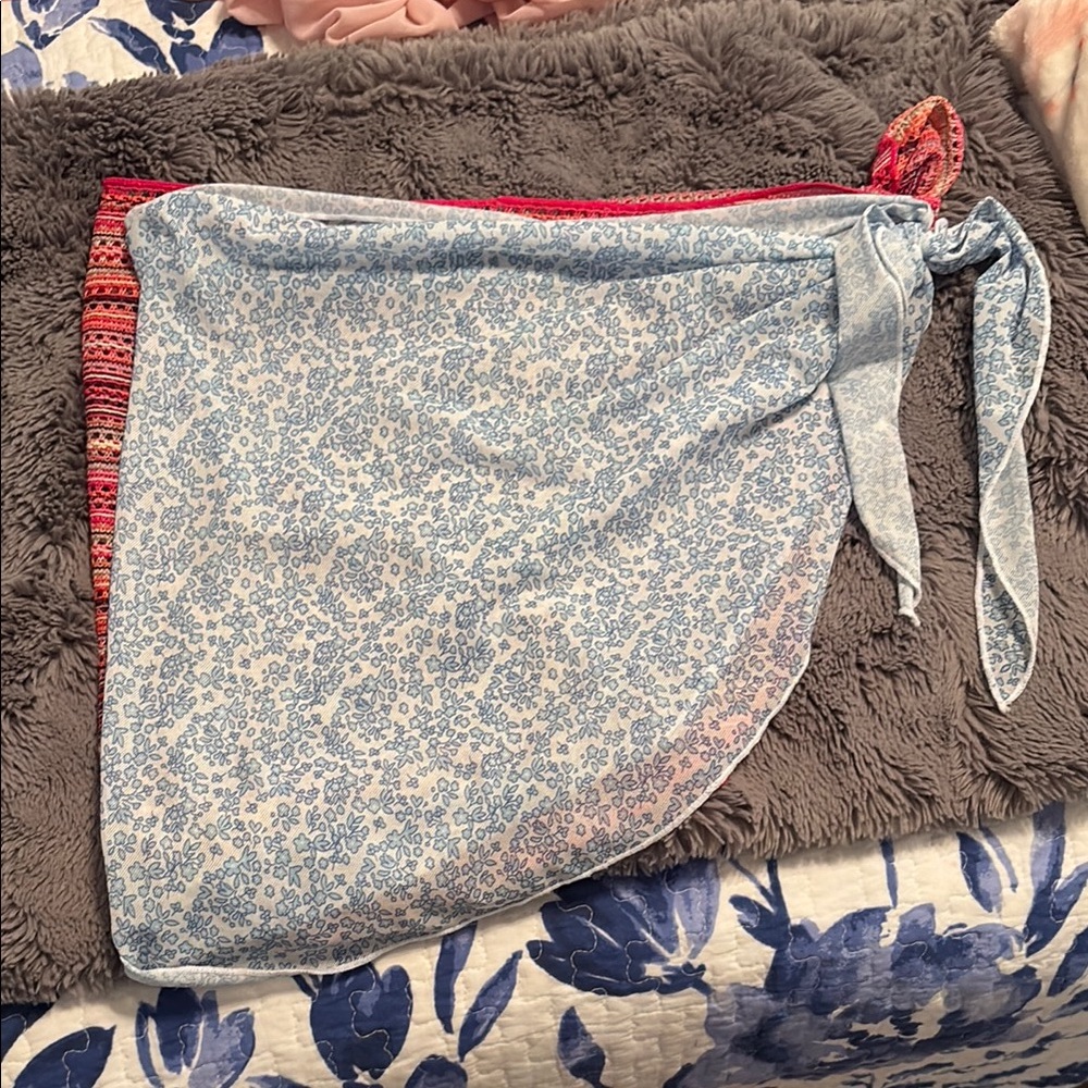 Floral Blue and Red Wrap beach skirt